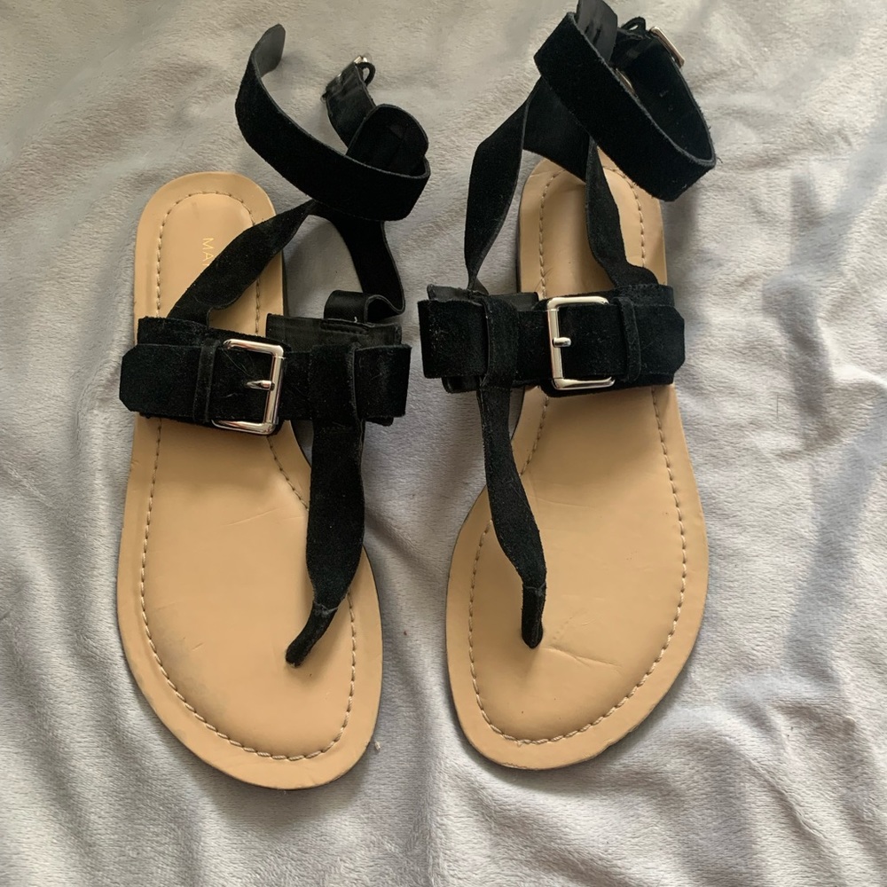 Marc Fisher black suede flats with ankle straps